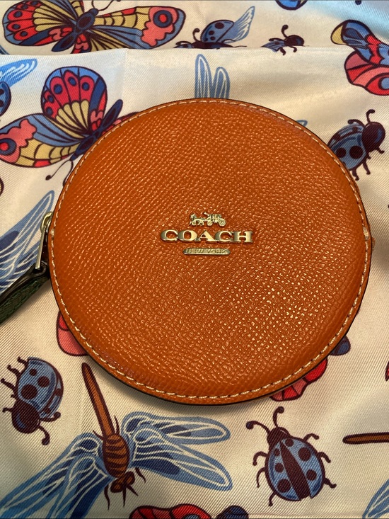 Coach Accessories - Coach Orange Round Leather Coin Pouch with Gold Logo
